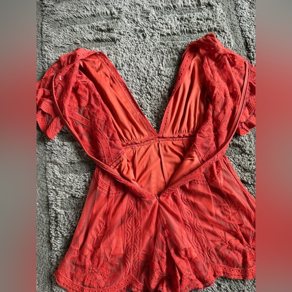 Endless Lace Orange Deep V Romper - Picture 4 of 6